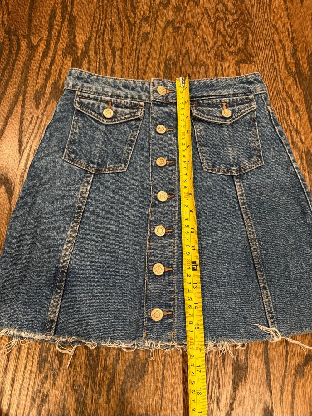 ZARA Trafaluc High-Rise Button-Front Denim Skirt in Blue